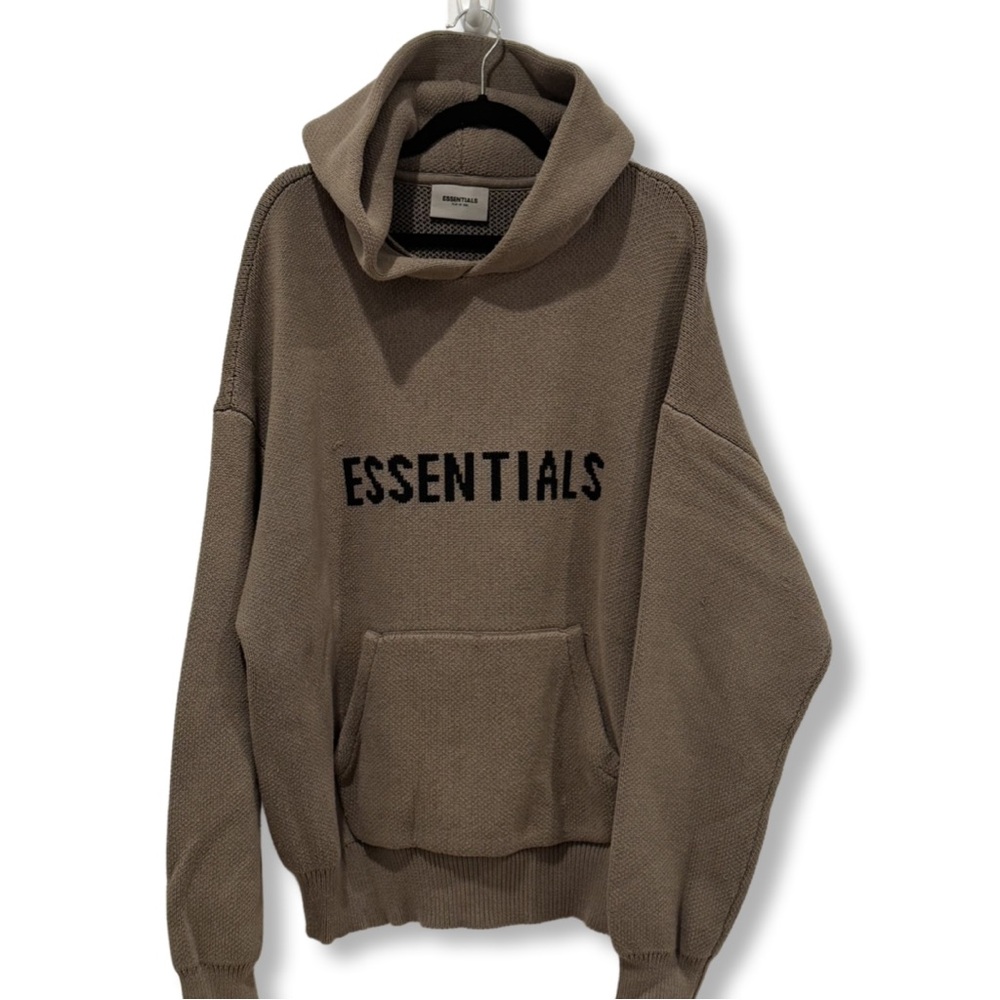 FEAR OF GOD Essentials Knit Hoodie Taupe Large